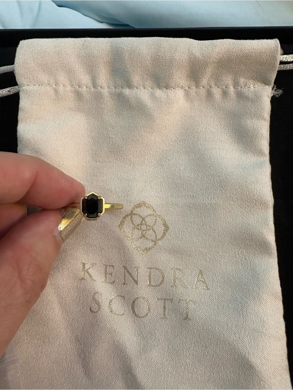 Like new Kendra Scott Gold Ring with Black Faceted Stone